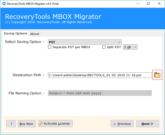 separate option for pst to mbox